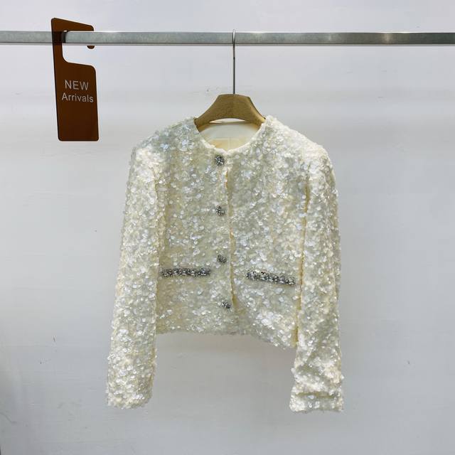 新款精致重工设计感Blingbling亮片钻扣短款外套上衣Sml