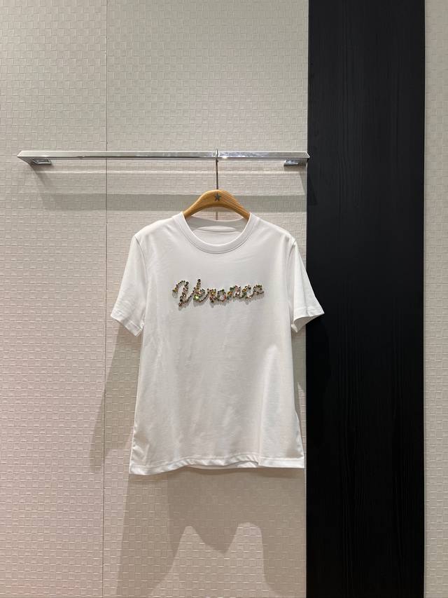 新款重工镶嵌彩钻Logo字母T恤精致百搭 Sml