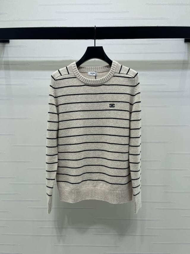 上新原单高端品质 Celin*2026 早春最新系列！条纹针织长袖！定制羊毛纱线织造 定色定染 完美还原品相 柔软亲肤 舒适有型 套头长袖上衣版型 条纹包边与大
