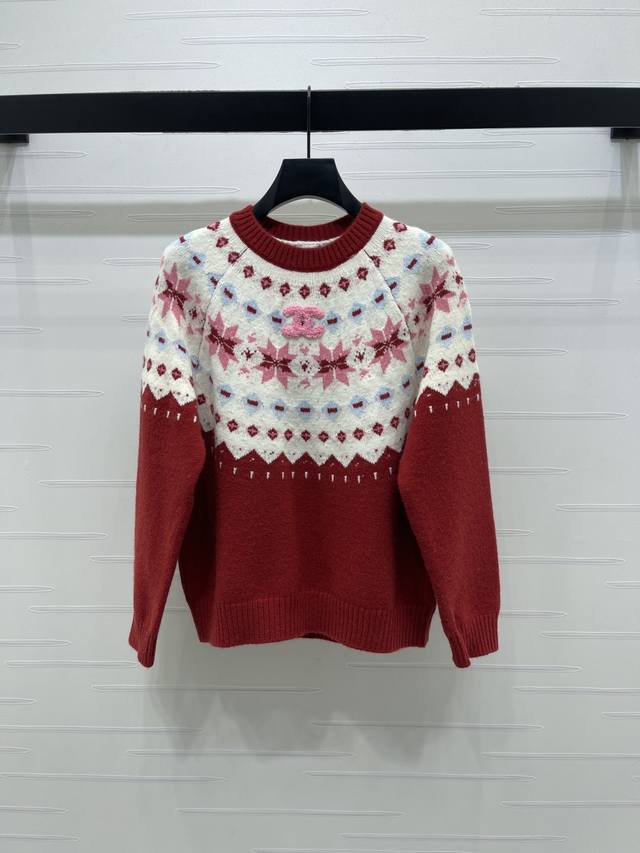 上新原单高端品质 Chane* 2026早春最新系列！费尔岛雪花提花套头针织毛衣！定制羊毛混纺针织材质织造，柔软又保暖，大身饰以撞色雪花几何图案提花工艺 超有北