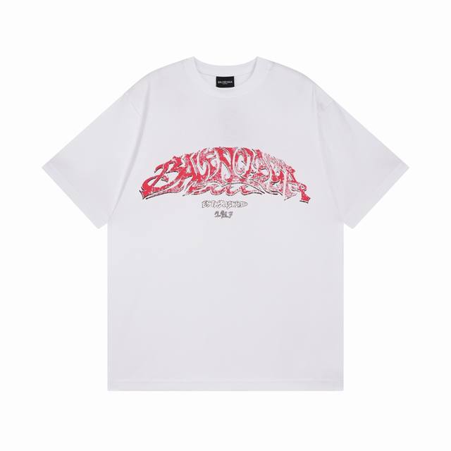 细节图 顶级版本.官网品质 Balenci*Ga 巴黎. 最新火焰涂鸦直喷印花短袖T恤.砖柜同步.区别市场通货.Yb开发.面料采用巴黎Zp定织定染全棉双纱紧密棉