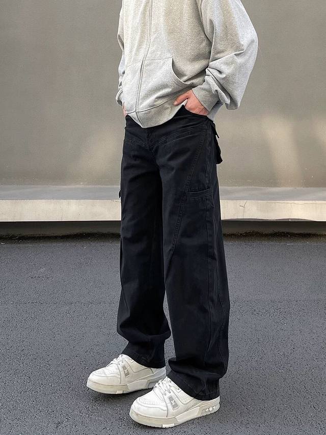 特价 剩余黑色L 卡其色M DDD 款号Xk3046 DDD 美式复古美拉德口袋工装牛仔裤男潮高街Vibe直筒显瘦Cleanfit裤子，面料定制经过一流的高工艺