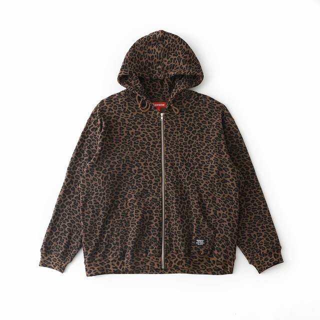 Supreme Ss25 Week16 Hooded Zip Up Thermal 豹纹华夫格连帽外套 口袋徽标图案美式潮流卫衣 男女同款 DDD 顶级品质出品