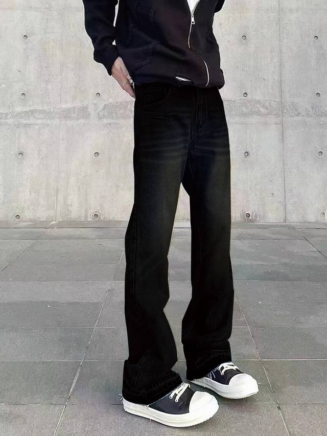 特价 剩余黑色M DDD 款号Xk2799 DDD 美式复古高街Vibe怀旧水洗牛仔裤直筒微喇Cleanfit长裤子，面料定制经过一流的高工艺水洗 ，质地紧密