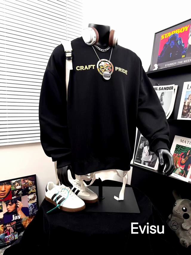 中山原厂Evisu 福神新款海神标志图案大M达摩印花卫衣 DDD 厚实保暖 不得不推荐一款非常受欢迎的硬货！你需要这样一件超百搭 穿身上比女神的拥抱还要温暖 D