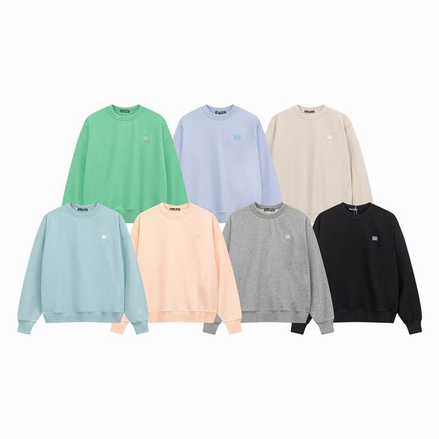 622# 特价 爆款 DDD Acne Studios Faceac22秋冬圆领卫衣邓伦同款方块笑脸卫衣 Yp复刻 男女同款 DDD 颜色：黑色 冰篮 淡粉 D