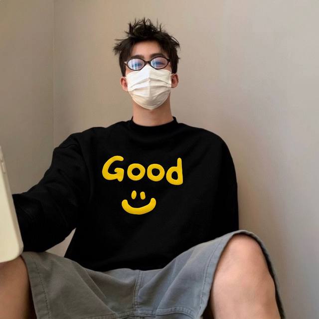 Drew Good Biebo笑脸字母发泡重磅纯棉圆领卫衣 情侣款 附赠原版硅胶钥匙扣 DDD 春款上新，爆款来袭，原版原包装，Zp开版，定制定染原版一致0色差