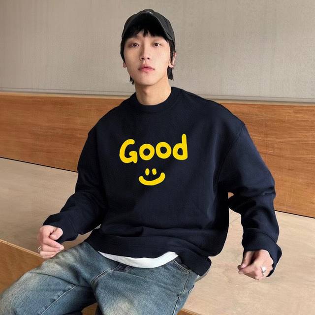 Drew Good Biebo笑脸字母发泡重磅纯棉圆领卫衣 男女同款 附赠原版硅胶钥匙扣 DDD 春款上新，爆款来袭，原版原包装，Zp开版，定制定染原版一致0色