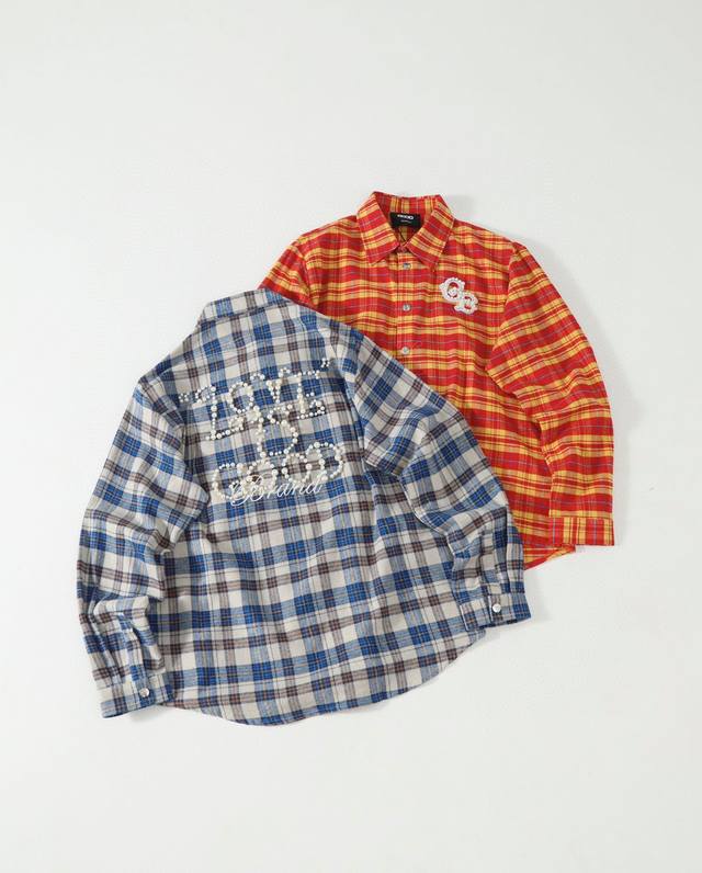 Goodbrand 最新珍珠标语时尚轻奢高级感格纹长袖衬衫 男女同款 DDD 春款上新，真顶级复刻，重磅好货来袭，各路明星网红最爱单品，原版原包装打造，当红炸子