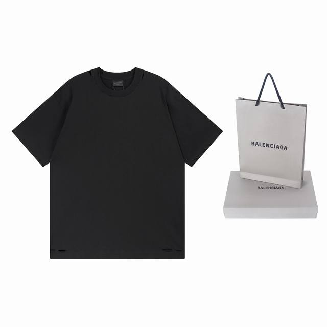 细节图 顶级版本.官网品质 Balenci*Ga 巴黎.25Ss最新款.巴黎字母后面艺术印花，成衣水洗磨烂做旧短袖T恤.砖柜同步.面料采用巴黎Zp定织定染全棉双