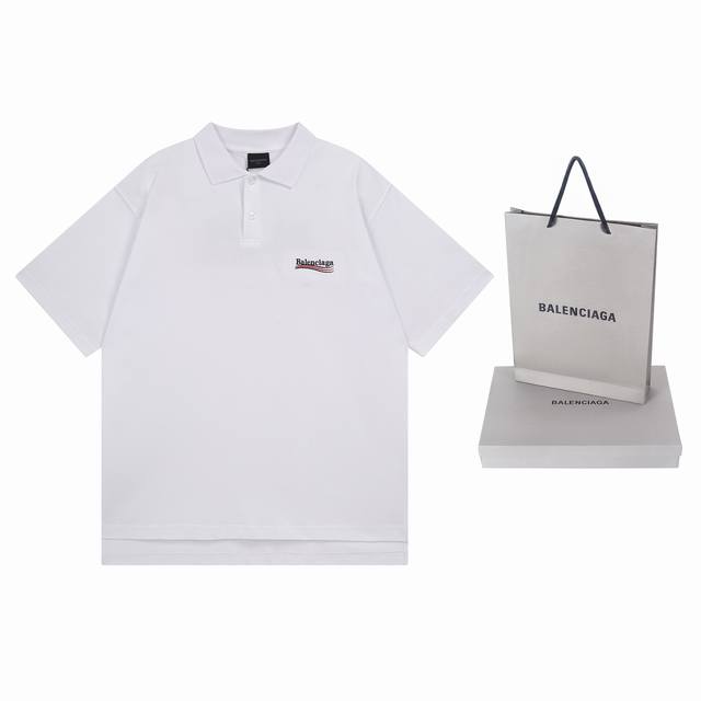 实拍图 顶级版本.官网品质 Balenci*Ga 巴黎#2025新款前后海浪花刺绣Polo衫，前后片开叉设计，设计感十足 ，欢迎对比 DDD 面料采用巴黎Zp定