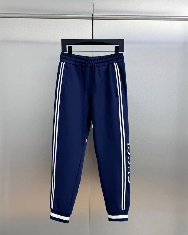 顶级版本.官网品质 DDD Gucci古驰 专柜款织带刺绣Logo松紧束脚卫裤套装长裤 DDD 采用原板独家定制500克纯棉面料质感非常舒服柔软透气性强 100