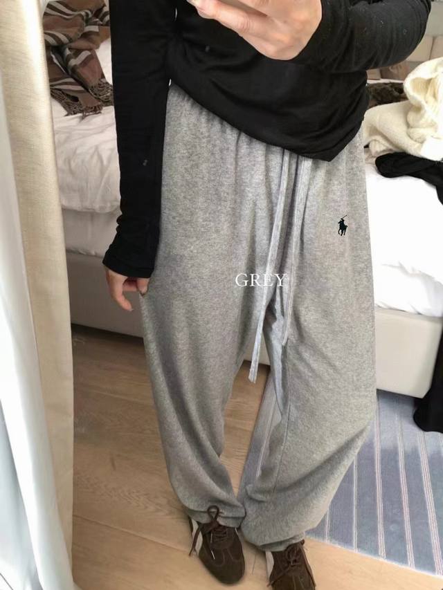 特价 只有灰色 DDD 拉夫劳伦加绒小马刺绣Logo直筒阔腿羊毛裤 DDD 今年主推款眼入的好穿型休闲裤 DDD 经典战马刺绣Logo 质感拉满显高级 DDD
