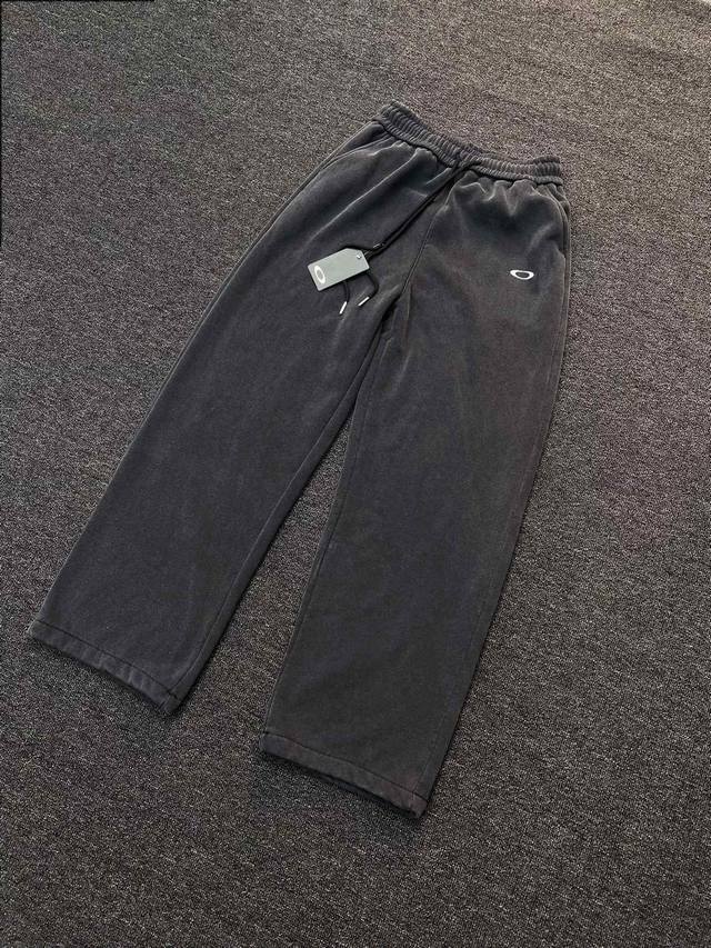 Oakley欧克利 加绒水洗做旧纯棉磨毛户外植绒弯刀高质量休闲运动长裤情侣款 DDD Color: 深灰色 Size: M-Xl DDD M 腰围86 臀围11