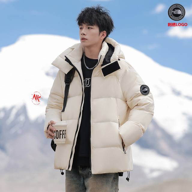 刺绣Logo 90白鸭绒 DDD 北面The North Face白鸭绒羽绒服 短款上衣外套渐变色拼接撞色男女款连帽羽绒服！羽绒服男女同款情侣款短款连帽雪山渐变