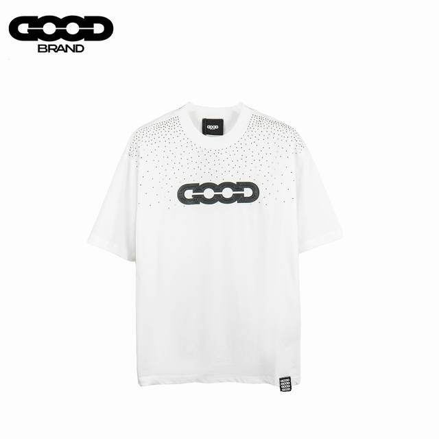 DDD Goodbrand 烫钻花体标语印花圆领套头短袖T恤 男女同款 DDD 采用订色订染毛圈纯棉衣面，250G双股双纱，手感舒适 进口针织针梳棉进行制作，搭