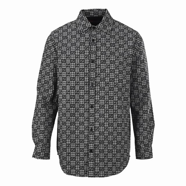 Gucci古驰Guc 满幅提花格纹长袖衬衫 DDD 定制Gg格纹棉毛混纺提花面料，面料提花工艺，通过在织物表面织出全幅Gg提花织纹，使其更具立体感，红外线定位裁