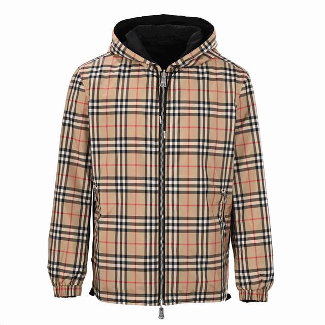 Burberry 巴宝莉Bbr 经典小格子双面夹克外套 DDD 定织定染卡其色格子面料，格子大小和Zp一致，区别 市面现成面料格子大1Cm的一眼假差距，前幅、后