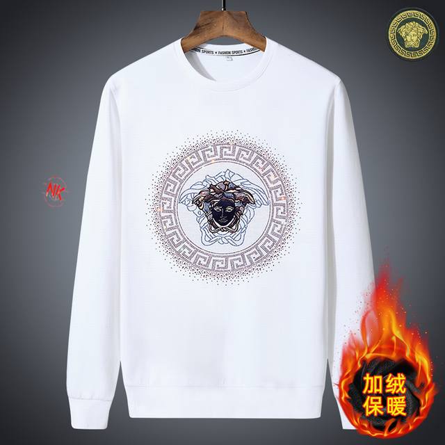 加绒160 DDD 范思哲Versace欧洲站潮牌烫钻长袖T恤青年潮流圆领套头卫衣男轻奢打底体恤春秋款范思哲Versace夏季新款轻奢T恤天丝棉烫钻长袖卫衣！时