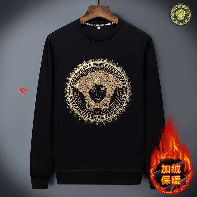 加绒160 DDD 范思哲Versace欧洲站潮牌烫钻长袖T恤青年潮流圆领套头卫衣男轻奢打底体恤春秋款范思哲Versace夏季新款轻奢T恤天丝棉烫钻长袖卫衣！时