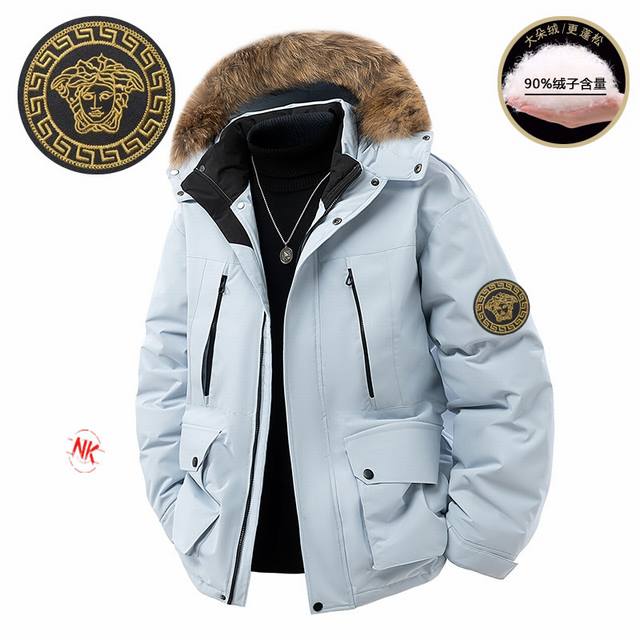 刺绣Logo 90白鸭绒 DDD 范思哲Versace冬装外套冬季连帽棉衣男装潮牌情侣装中长款过膝羽绒服！羽绒服男短款潮牌渐变压胶立领外套保暖上衣。 DDD 年