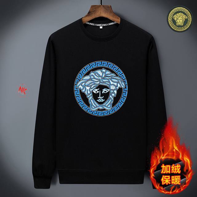 加绒160 DDD 范思哲Versace欧洲站潮牌烫钻长袖T恤青年潮流圆领套头卫衣男轻奢打底体恤春秋款范思哲Versace夏季新款轻奢T恤天丝棉烫钻长袖卫衣！时