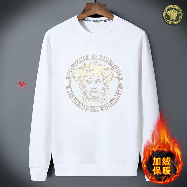 加绒160 DDD 范思哲Versace欧洲站潮牌烫钻长袖T恤青年潮流圆领套头卫衣男轻奢打底体恤春秋款范思哲Versace夏季新款轻奢T恤天丝棉烫钻长袖卫衣！时