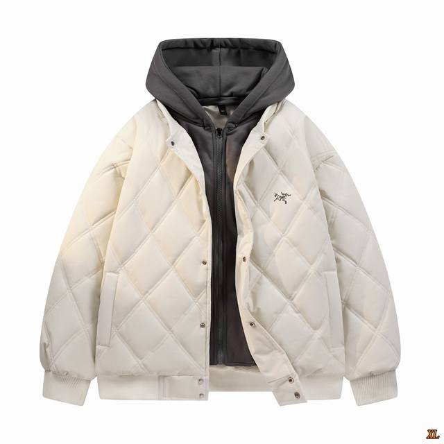 Arc’Teryx始祖鸟 独家实拍上新冬季高品质菱形假两件设计可脱卸连帽棉服男女同款加绒内里保暖外套学生宽松防寒棉衣，本季主打，货源充足，放心主推，高端品质，经