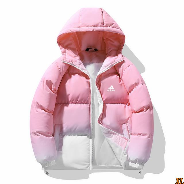 阿迪达斯 独家实拍上新冬季高品质渐变色连帽棉服情侣加厚宽松渐变潮流聚酯纤维保暖面包服棉衣外套，本季主打，货源充足，放心主推，高端品质，经典设计，做工出色，经典百