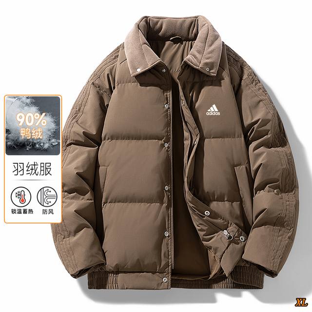 阿迪达斯 独家实拍上新冬季高品质三条杠白鸭绒羽绒服翻领外套情侣款面包服羽绒外套，本季主打，货源充足，放心主推，高端品质，经典设计，做工出色，经典百搭，上身效果极