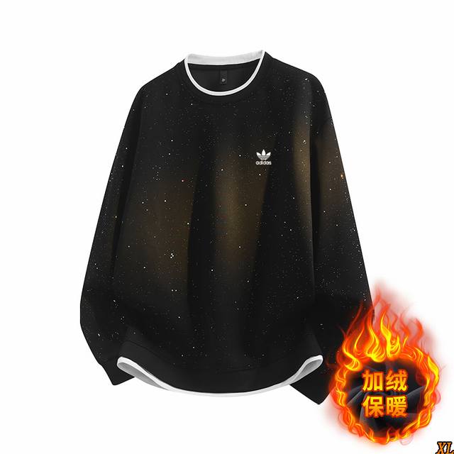 常规 加绒 三叶草 独家实拍上新秋冬高品质潮流满天星设计感假两件圆领卫衣加绒加厚，本季主打，货源充足，放心主推，高端品质，经典设计，做工出色，经典百搭，上身效果