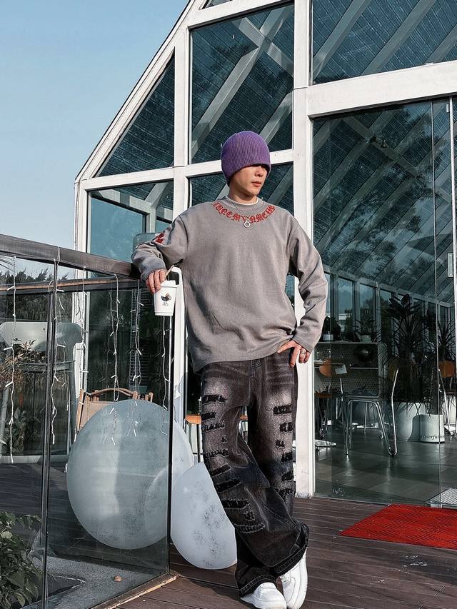 上衣 ，裤子 Chrome Hearte 克罗心新款 十字架马蹄克罗心梵文 立体贴布秀工艺拼皮工艺，洗水做旧炒色，轻奢主义，男女日常通勤穿搭必备单品。 DDD