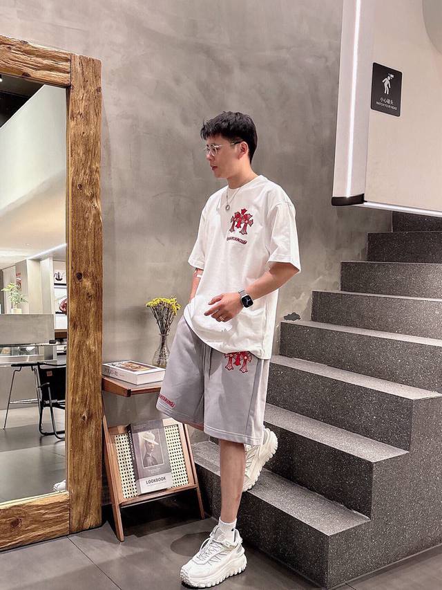 裤子 Chrome Hearte 克罗心 Ch 25Ss早春新款 套装 十字架马蹄克罗心梵文 立体贴布秀工艺拼皮工艺，纯棉双纱汗布面料，同缸定染特种加粗32支双