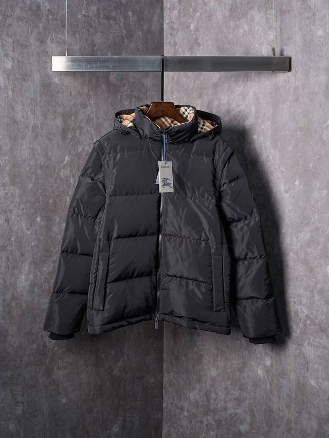 实物挂拍 Burberry 巴宝莉 战马徽标可拆卸衣袖拉链翻领羽绒服 DDD 现货 S M L Xl DDD 羽绒选择：高品质的白鸭绒 填充量达到 900蓬松度