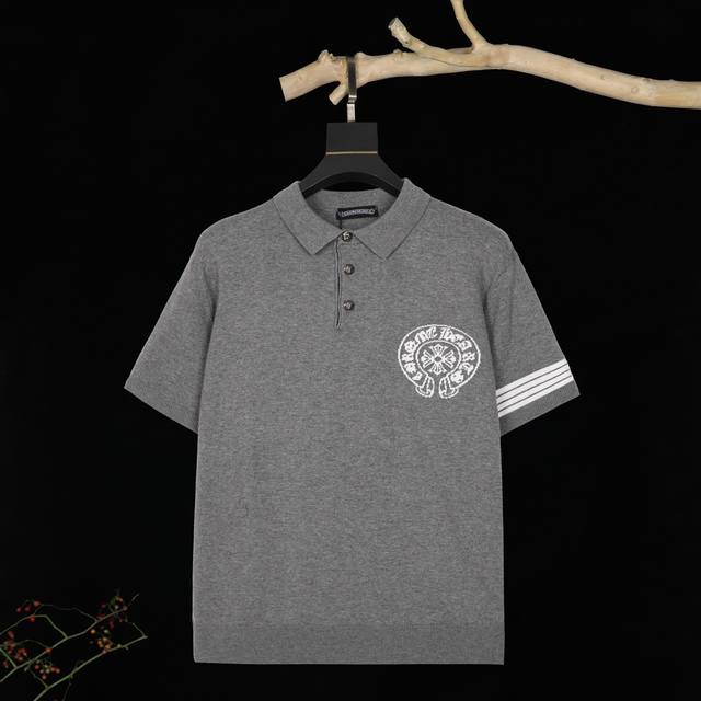 新款上市 25Fw320G重磅针织翻领短袖高端 DDD Ch克罗心 前后幅搭配提花 情侣款短T 百看不腻的高级简约风格 高级气质穿搭 完美细节处理 经典Logo