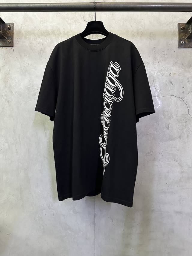 秋冬重磅400G短袖 DDD Balenciaga巴黎世家 25Ss Cursive系列 植绒印花短袖T恤 DDD 面料高定超重磅全棉双纱紧密新疆棉 克重400