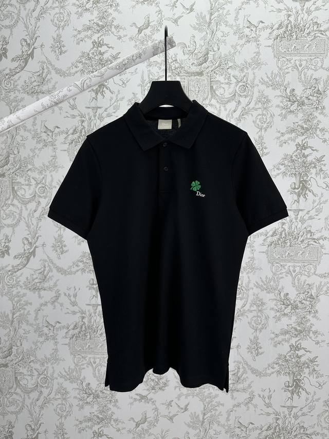 迪奥 25Ss新款Polo 衫 黑色棉质珠地布 Dior Clover 图案刺绣乔纳森 安德森 Jonathan Anderson 通过 Dior Clover