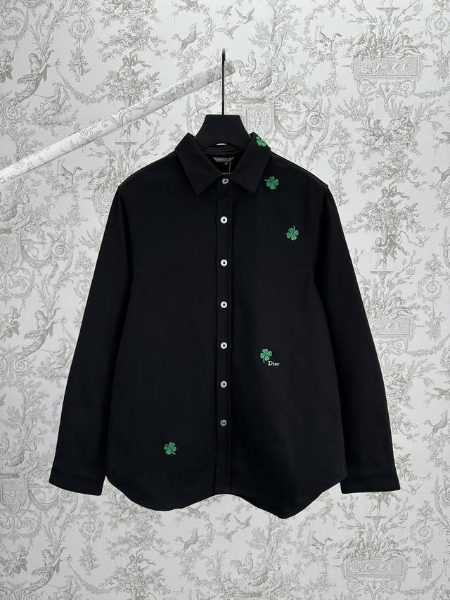 迪奥 25Ss新款外套衬衫 黑色棉质斜纹面料 Dior Clover 图案刺绣乔纳森 安德森 Jonathan Anderson 通过 Dior Clover
