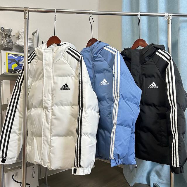 降价 无优惠 DDD Adidas 阿迪达斯三叶草专柜经典款三条杠羽绒棉服面包服，三色可选，男女同款，专柜长青百搭款，情侣款面包服，经典百搭永不过时系列绝佳冬季