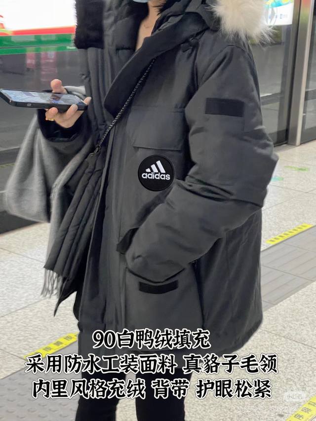 90白鸭绒阿迪达斯Adidas中长款羽绒服派克服内里分层设计男女同款羽绒服派克服 DDD 重要的事情说一百遍这是90白鸭绒非市场垃圾版本我家只做高端品质硬货！实