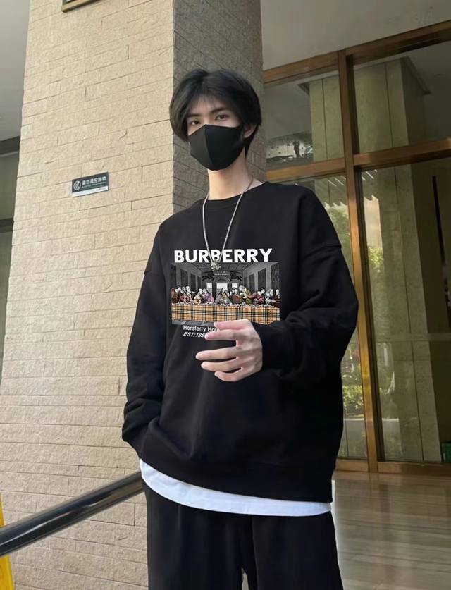 银狐绒加厚 DDD Burberry 巴宝莉最后的晚餐冬季加绒加厚圆领卫衣 DDD 高端冬季加绒卫衣系列 DDD 本款甄选530G银狐绒加厚面料 区别市场便宜货