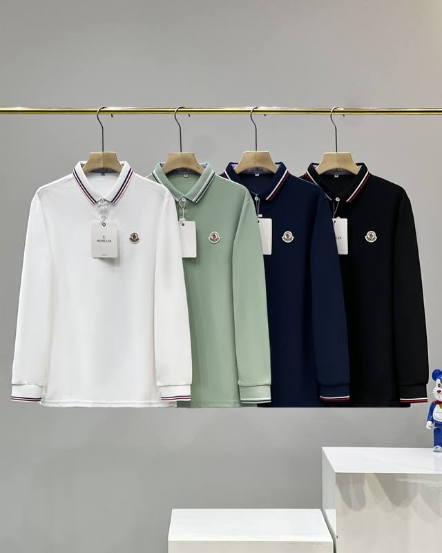 Moncler 蒙口新款彩条休闲商务长袖Polo 蒙口Polo衫25Ss新款官网同步Polo衫，专柜爆款 顶级工艺，采用高品质珠地桑蚕丝面料，透气性良好，精美立