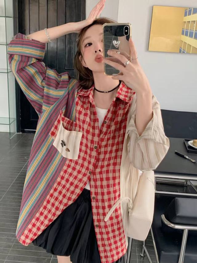 特价 DDD Maison Margiela马吉拉新款撞色格子亚麻防晒衬衫 DDD 太松弛好穿的防晒衬衣又美又实用！ DDD 非常宝藏的单品 防晒显白效果也是满