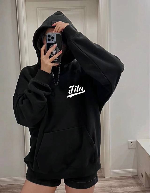 银狐绒加厚 DDD Fila斐乐棒球涂鸦冬季加绒加厚连帽卫衣 DDD 高端冬季加绒卫衣系列 DDD 甄选530G银狐绒加厚面料 区别市场便宜货200G低廉单薄品