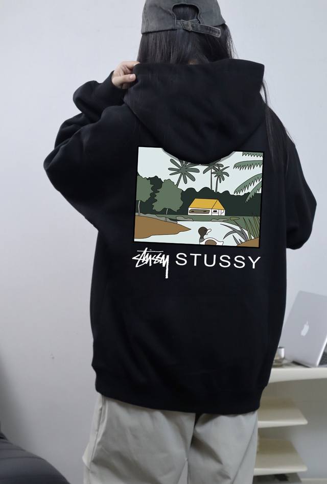 银狐绒加厚 DDD Stussy 斯图西田园风光冬季加绒加厚连帽卫衣 DDD 高端冬季加绒卫衣系列 DDD 甄选530G银狐绒加厚面料 区别市场便宜货200G低