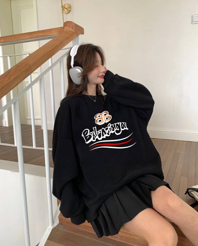 银狐绒加厚 DDD Balenciaga巴黎世家可乐Bb冬季加绒加厚圆领卫衣 DDD 高端冬季加绒卫衣系列 DDD 本款甄选530G银狐绒加厚面料 区别市场便宜