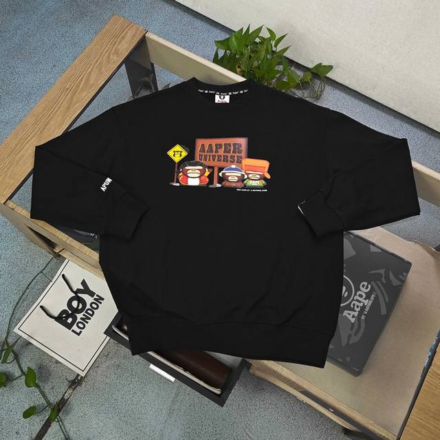 款号：A0478 高版本 DDD 2026新款Aape经典猿颜趣味卡通猿人字母图案Logo印花休闲情侣圆领毛圈卫衣，经典款秋冬猿人，经典永远不会过时、人手必备款