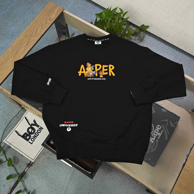 款号：A0491 高版本 DDD 2026新款Aape经典猿人字母图案Logo字母印花休闲情侣圆领毛圈卫衣，经典款秋冬猿人，经典永远不会过时、人手必备款，秋冬推