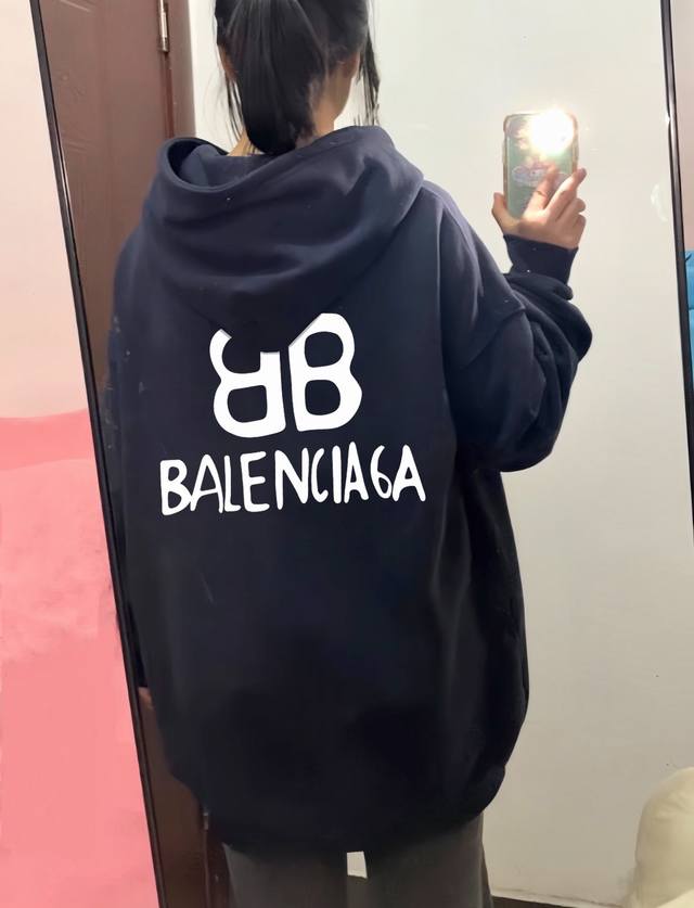 银狐绒加厚 DDD Balenciaga巴黎世家Bb涂鸦冬季加绒加厚连帽卫衣 DDD 高端冬季加绒卫衣系列 DDD 甄选530G银狐绒加厚面料 区别市场便宜货2