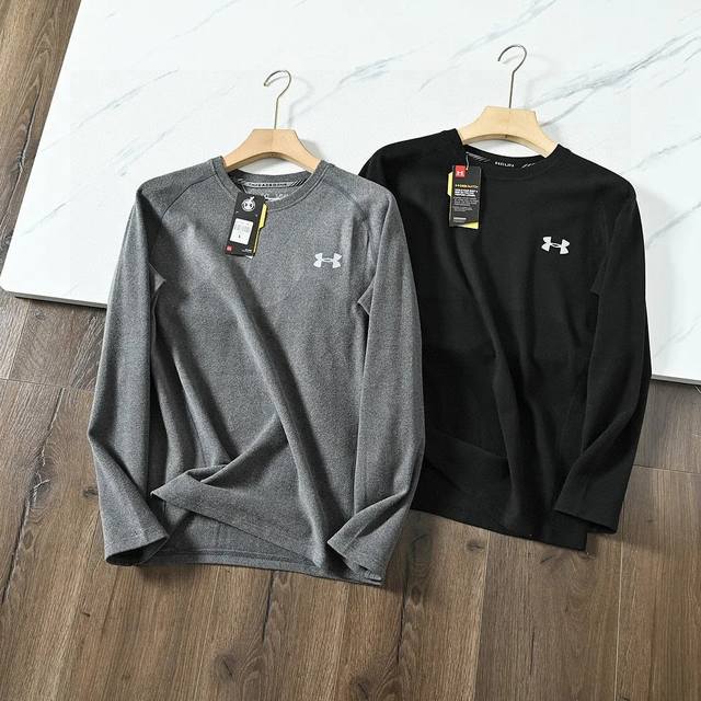 上新 DDD 进口双面德绒长袖衫 DDD Ua安德玛男子小圆领加厚超弹力长袖训练健身运动打底衫保暖内衣上衣，进口双面磨毛德绒加厚面料 DDD 颜色：黑色 深灰